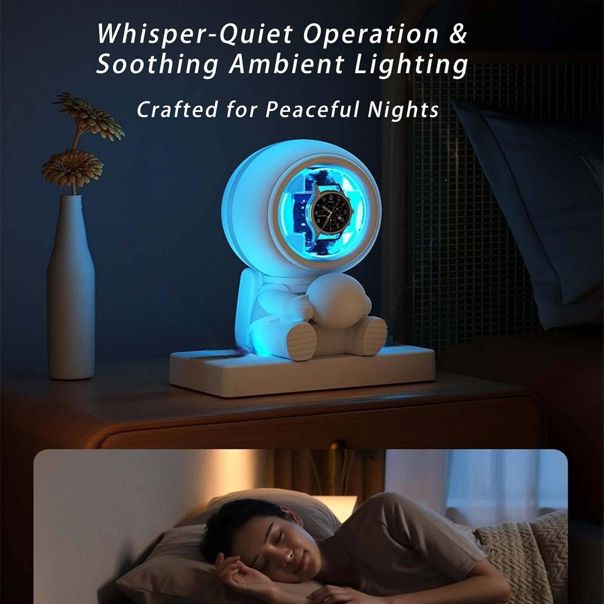 phpanly Single Watch Winder for Automatic Watches, Ultra-Low-Noise USB-Powered Watch Winder with 3 Rotation Modes, Soft Watch Pillow, Modern White