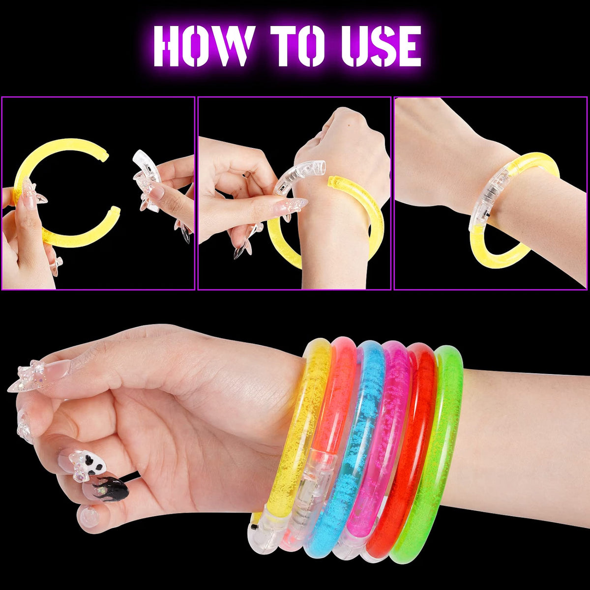Mikulala Glow in the Dark LED Party Bracelets, 36-Pack Light-Up Party Favors with Flashing Lights, Multicolor Glow Sticks for Kids & Adults, Birthday, Halloween & Carnival