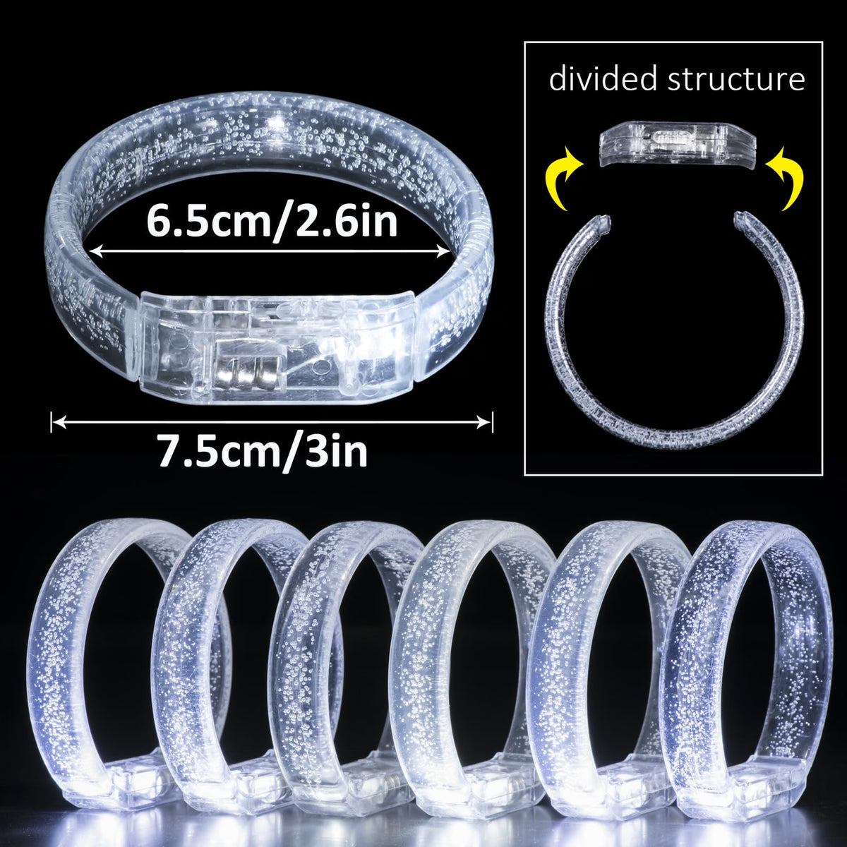 bethmore 50-Piece LED Wedding Party Supplies Set, 10 Flashing Glasses, 20 Light-Up Bracelets & 20 LED Blink Rings, White Love-Themed Glow Party Accessories