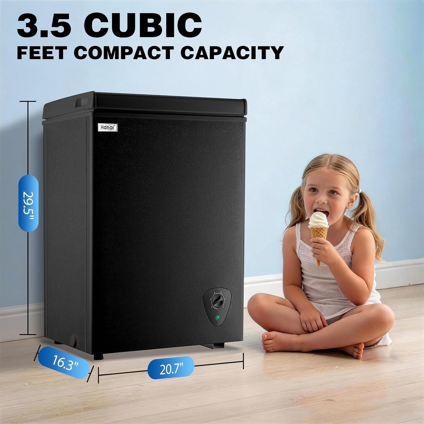 WANAI Deep Chest Freezer 3.5 Cu Ft With Storage Baskets Black for Office