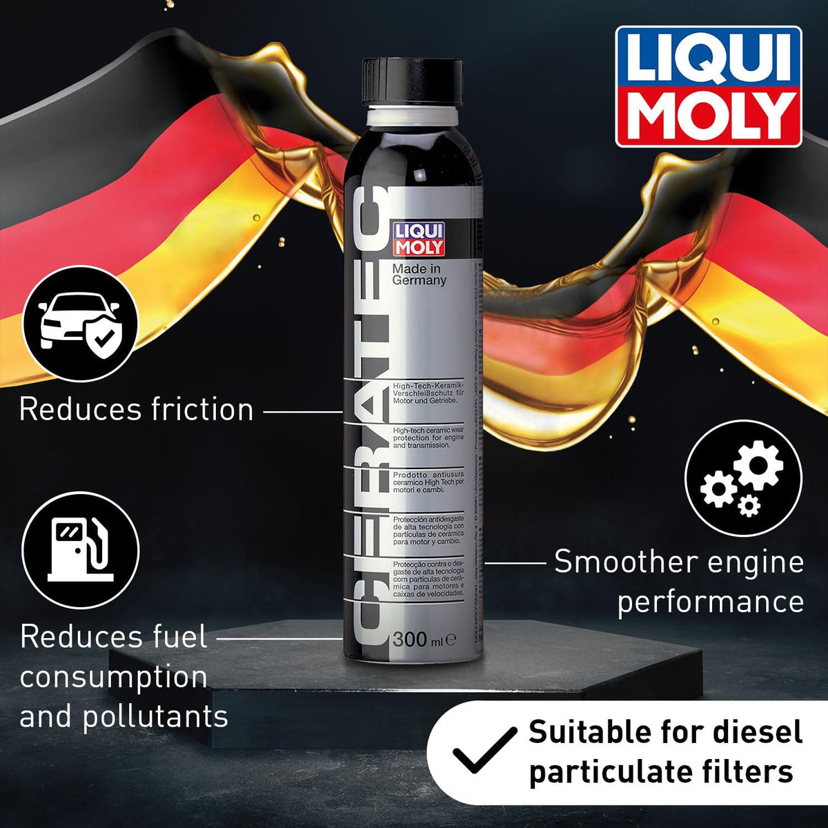 LIQUI MOLY Cera Tec 20002 Ceramic Wear Protection Oil Additive, 300 ml, Anti-Friction Treatment for Petrol & Diesel Engines, Compatible with Motor Oils