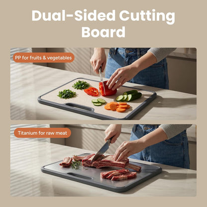 SMIRLY Titanium Cutting Board for Kitchen, with Holder, 3 Pack, Silver