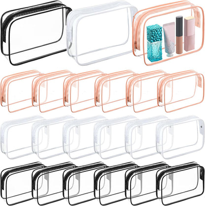 60 Pcs Clear Makeup Bags Bulk Travel Toiletry Bag 7 x 5.5 x 1.6 Inch PVC Zipper Pouch Waterproof Plastic Cosmetic Case Portable Organizer for Women Summer Bathroom (Classic Color)