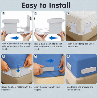 Upgrade Bed Sheet Holders for Corners, Lock Sheet Holders, 4Pcs Fitted Sheet Holders Keep Sheets Firm & Tight,Durable Heavy Duty Bed Sheet Clips, Sheet Locks, Fit All Mattress Easy Install