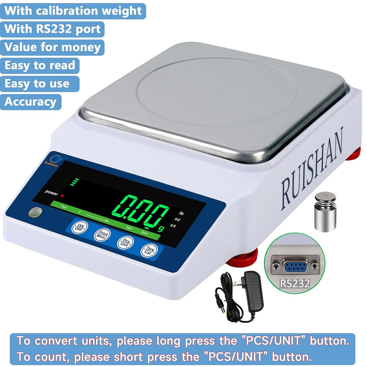 Lab Scale 5000gx0.01g High Precision Scientific Electronic Digital Laboratory Lab Weight Analytical Balance Scale .01g Accuracy Jewelry Pharmacy Chemistry Industria Calibrated Gram Scale