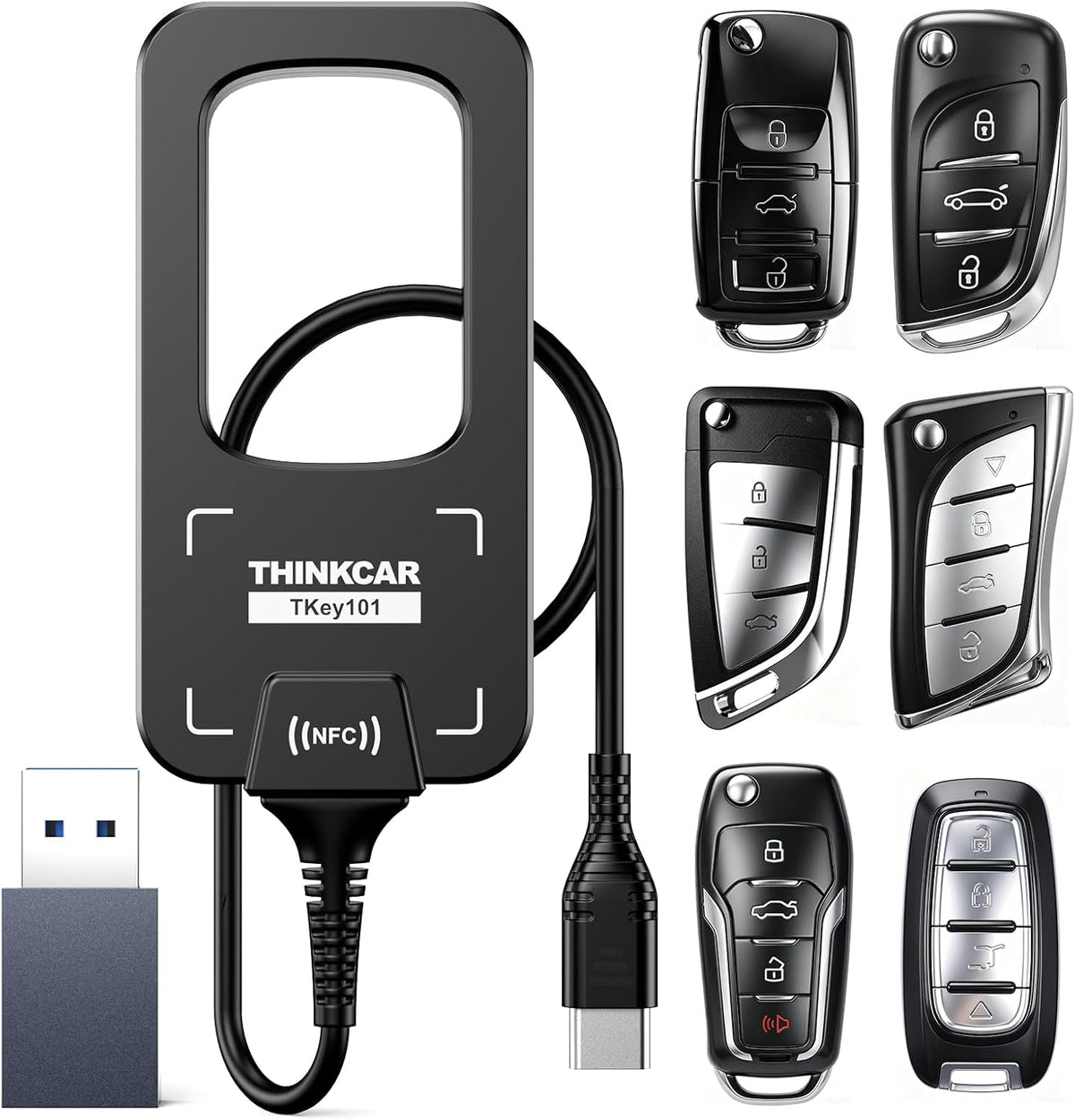 THINKCAR TKEY101 Key Fob Replacement Kits for Vehicles Keyless Entry Remote Control with 3 Button Keypads, OE Quality, Work with THINKSCAN 689, THINKSCAN 689BT Scan Tool