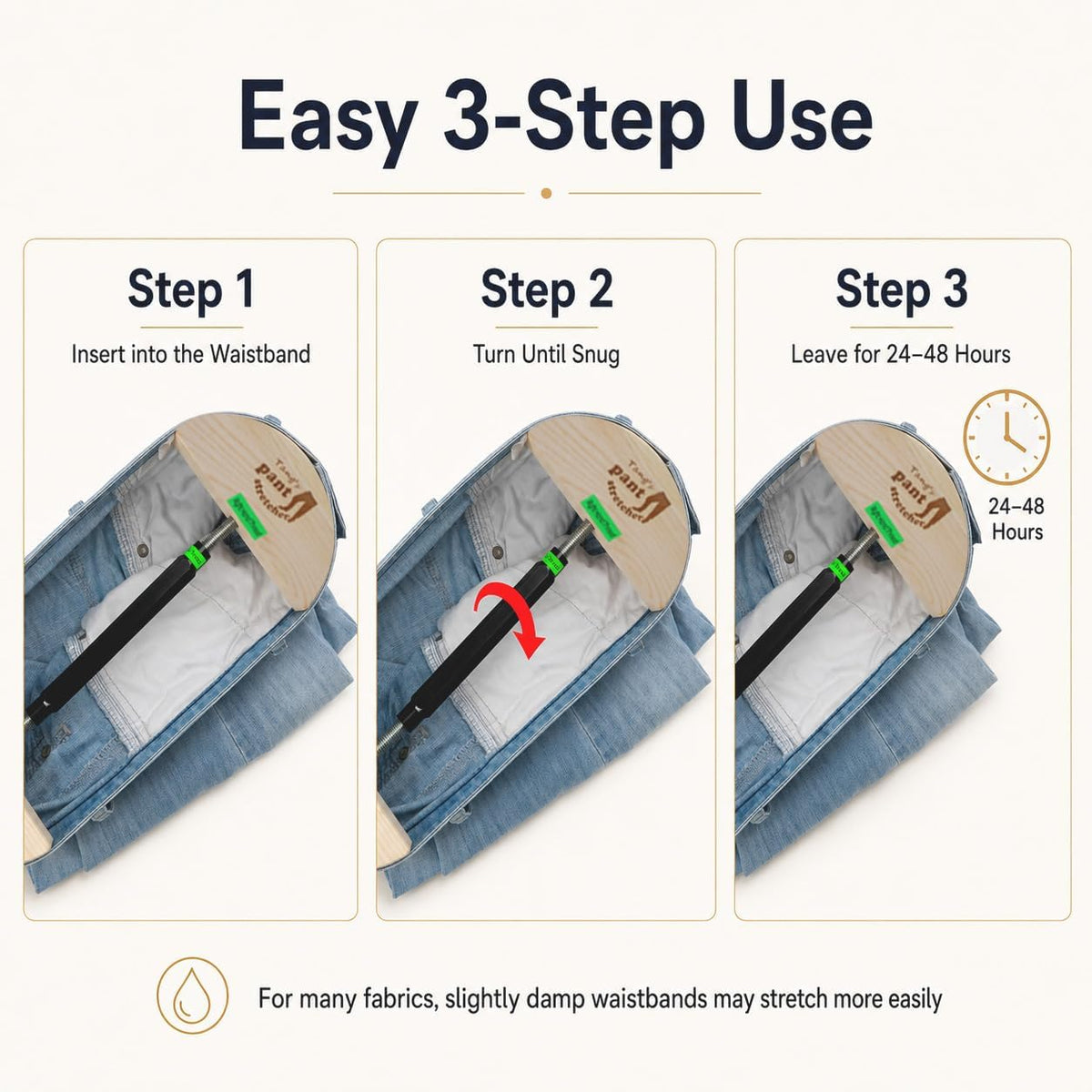 Tang's Heavy Duty Pant Stretcher for Jeans, Adjustable Waistband Stretcher 30 to 59 Inches, Solid Wood and Aluminum Alloy Waist Expander for Men and Women, Pants, Shorts and Skirts