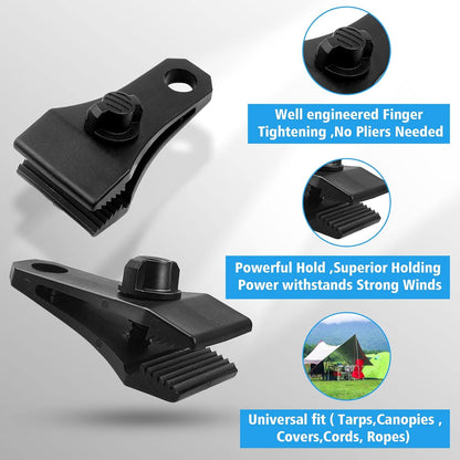 AMURS 30PCS Heavy Duty Tarp Clips with 100Pcs Zip Cable Ties, Lock Grip Tarp Clamps with Thumb Screws, Outdoor Tent, Pool Cover, Canopy & Car Cover Fasteners, Black