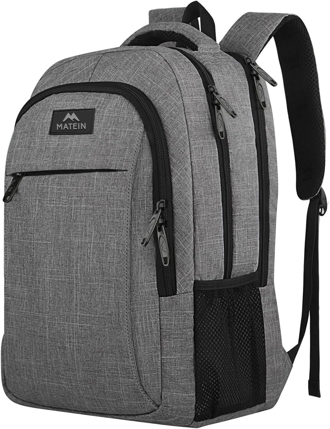 MATEIN Travel Laptop Backpack, 15.6-Inch College School Computer Bag, Water-Resistant Laptop Backpack with Multiple Pockets, Luggage Strap & Anti-Theft Pocket, Grey