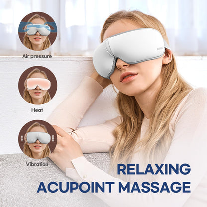 HuBDIC HubiCare Eye Massager with Heat, Vibration and Music, Portable Eye Massage Mask for Relaxation and Eye Comfort, White