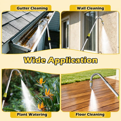 24FT Reach Telescopic Gutter Cleaning Tool, 8-15FT Gutter Cleaner from the ground with 360°Rotatable Duckbill Metal Head, Shut Off Valve, Leak-Proof Gutter Cleaning Wand for Garden Hose