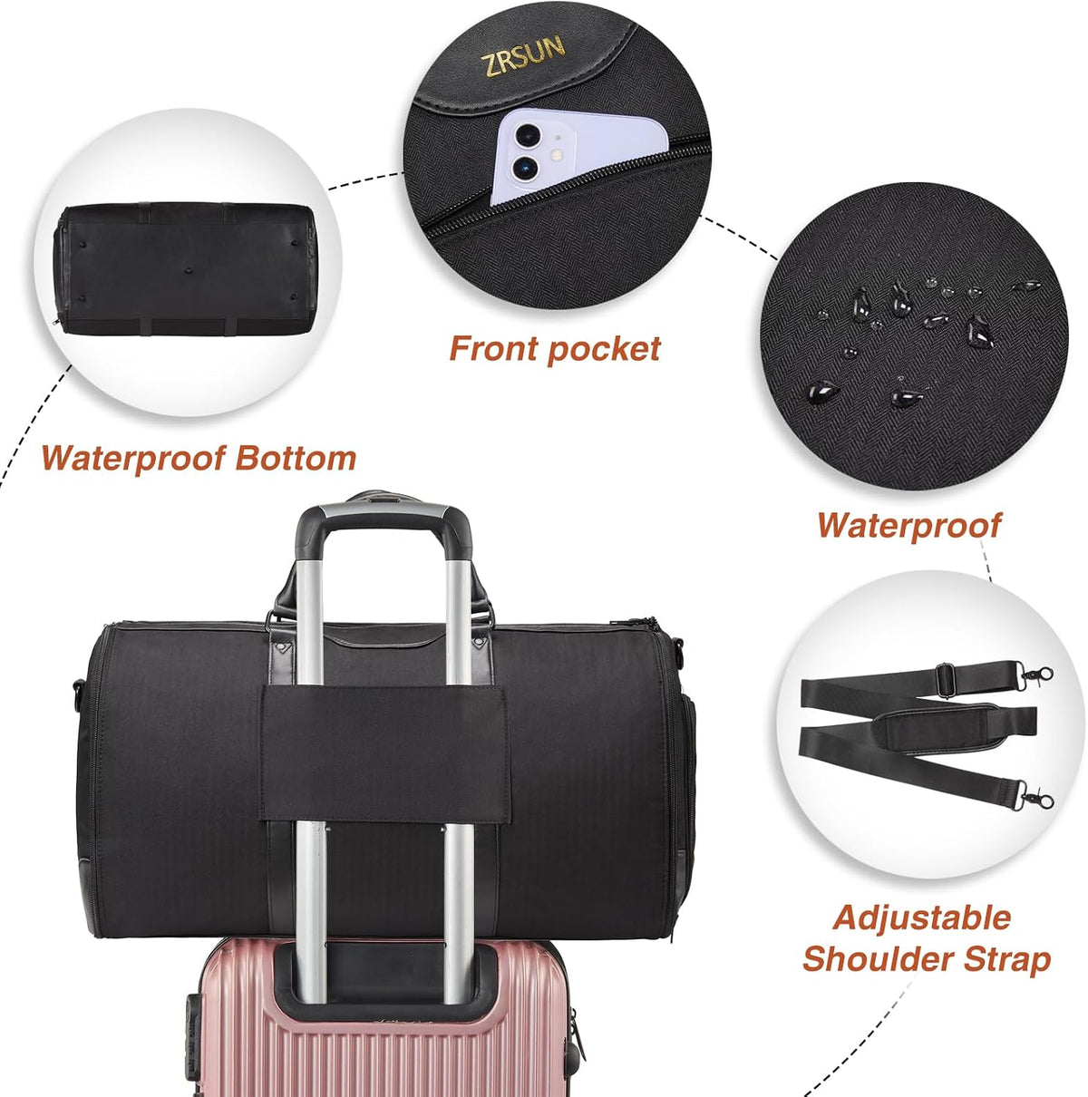 Garment Bag for Travel, Convertible Carry-On Duffel with Shoe Compartment, Waterproof & Wrinkle-Free Suit Carrier for Business Trips & Weekend Getaways, Foldable & Lightweight