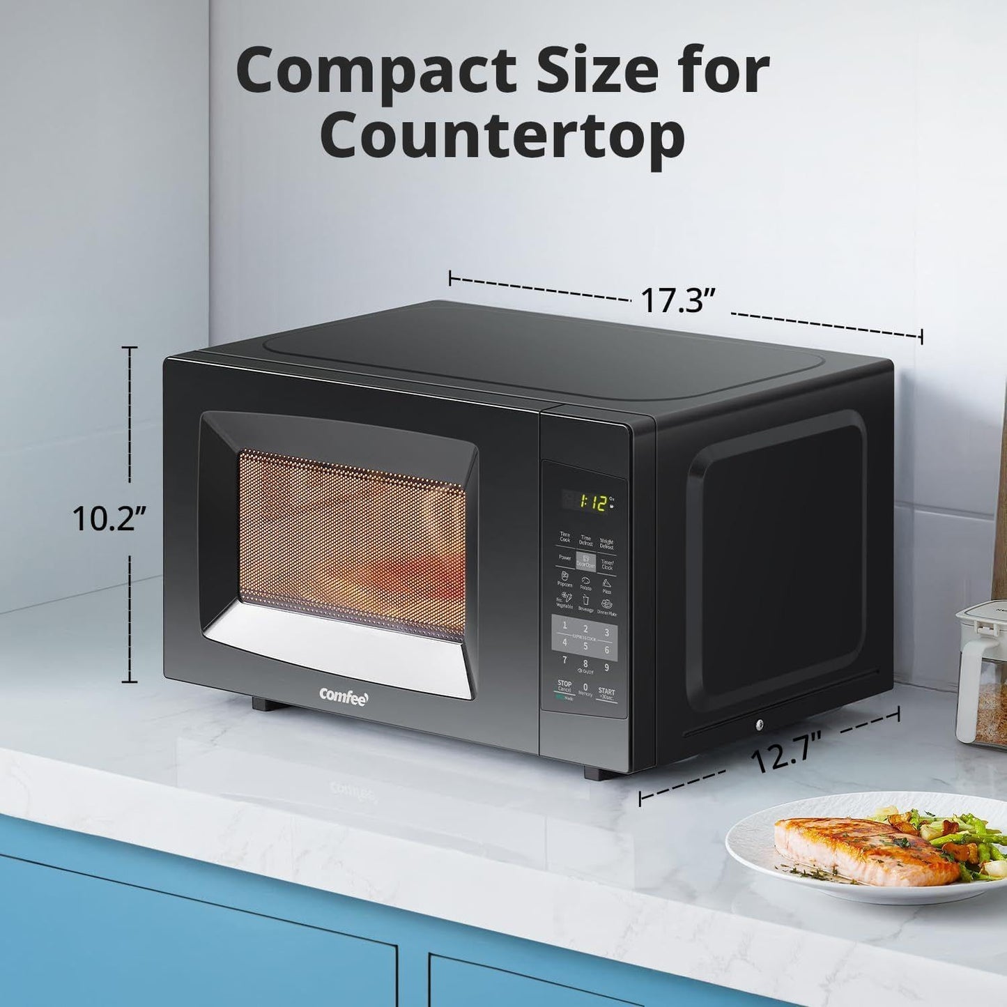 COMFEE' Countertop Microwave Oven, 0.7 Cu.Ft, 700W, Black, ECO Mode Sound On/Off, One-Touch Buttons, Child Safety Lock, for Dorm, Apartment, Office