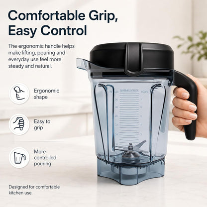 64oz Low-Profile Blender Pitcher Compatible with 5200/7500/5000/6300/750/E310/VM0102/VM0103/VM0197- BPA-Free Container Jar Cup for Classic & Explorian Series