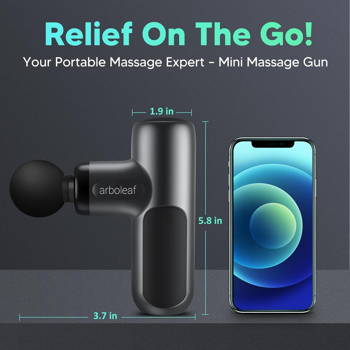 arboleaf Mini Massage Gun, 8mm Deep Tissue Percussion Massager, 5 Speeds, 4 Massage Heads, Rechargeable Portable Muscle Massager