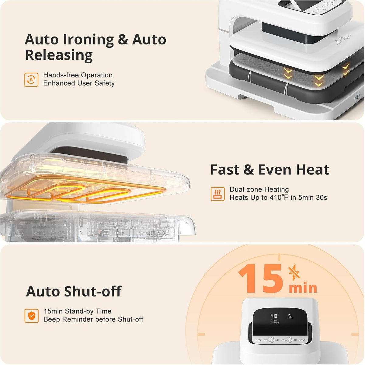 HTVRONT Auto Heat Press 2 - Adjustable Pressure Heat Press Machine 15X15 Heats Up Fast & Evenly Heat Press with Higher Heating Height for HTV, Sublimation, Heat Transfer Projects