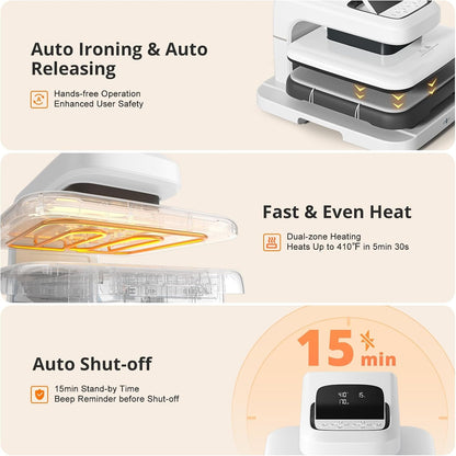 HTVRONT Auto Heat Press 2 - Adjustable Pressure Heat Press Machine 15X15 Heats Up Fast & Evenly Heat Press with Higher Heating Height for HTV, Sublimation, Heat Transfer Projects