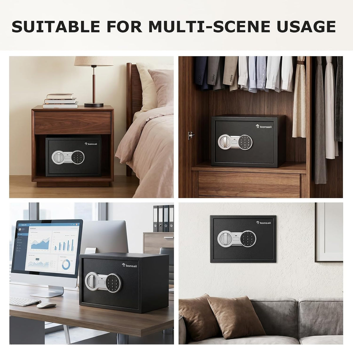 bonsaii SF002-N 0.6 Cu. Ft. Electronic Safe Box | Digital Keypad, Removable Shelf, Type-C Backup Power & Wall Mount