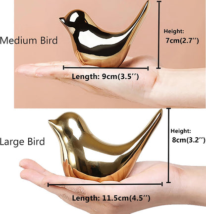 FANTESTICRYAN Small Gold Bird Statues Home Decor, Modern Ceramic Decorative Figurines, Medium & Large Pair Birds