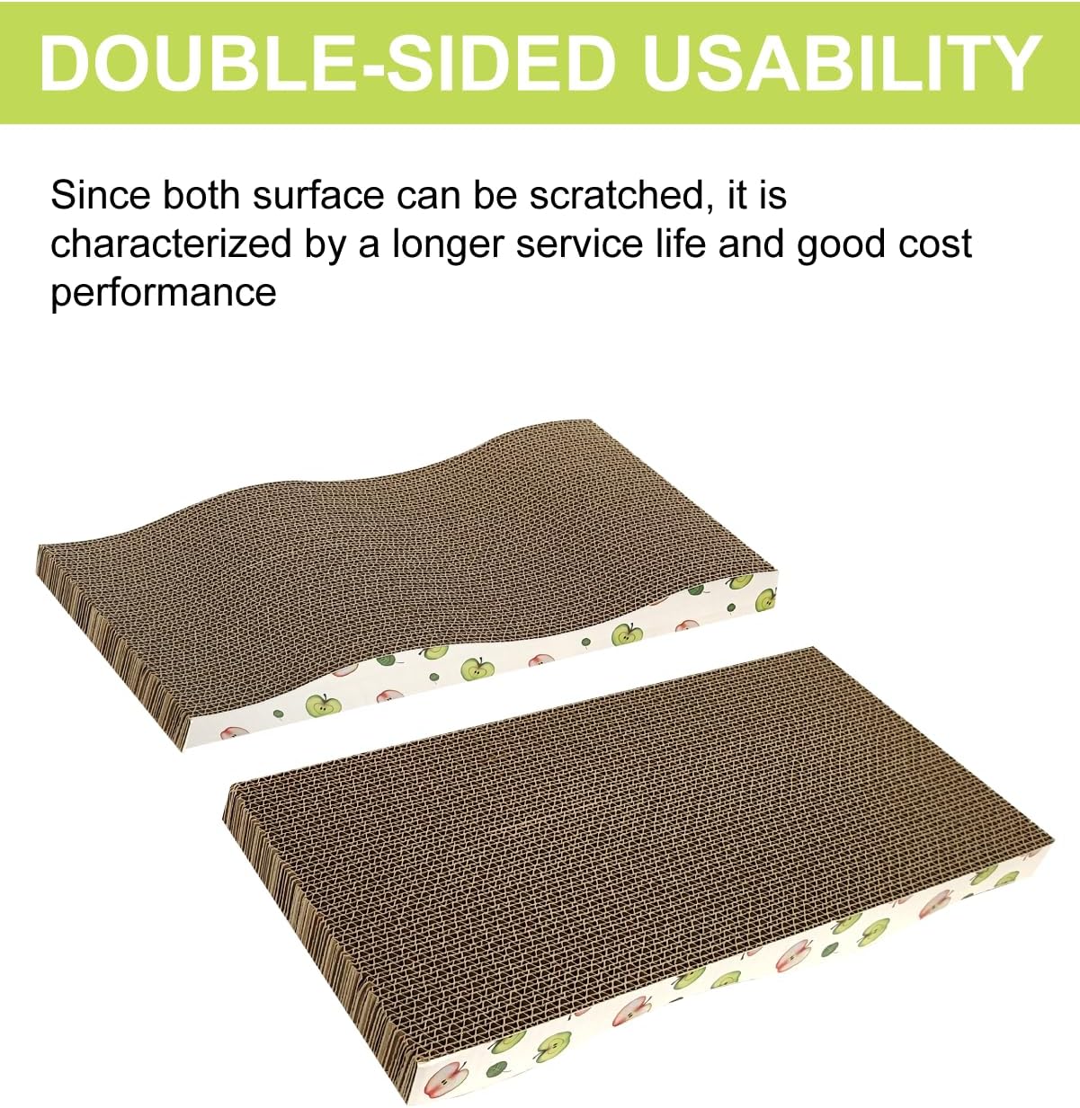 TIMHAKA Cat Scratching Board, Double-Sided Corrugated Cardboard Cat Scratcher with Catnip, Premium Scratch Texture Pad for Indoor Cats, Pack of 2, Apple