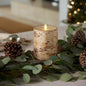 Luminara Real Birch Bark Wrapped Flameless LED Candle, 4" x 5.3", Battery Operated Moving Flame Pillar Light with Timer - Natural Decor Unscented