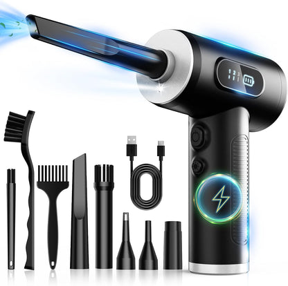FRESMOL Compressed Air Duster | 100,000 RPM Rechargeable Electric Air Blower with 3 Speeds, LED Display & 10 Cleaning Attachments