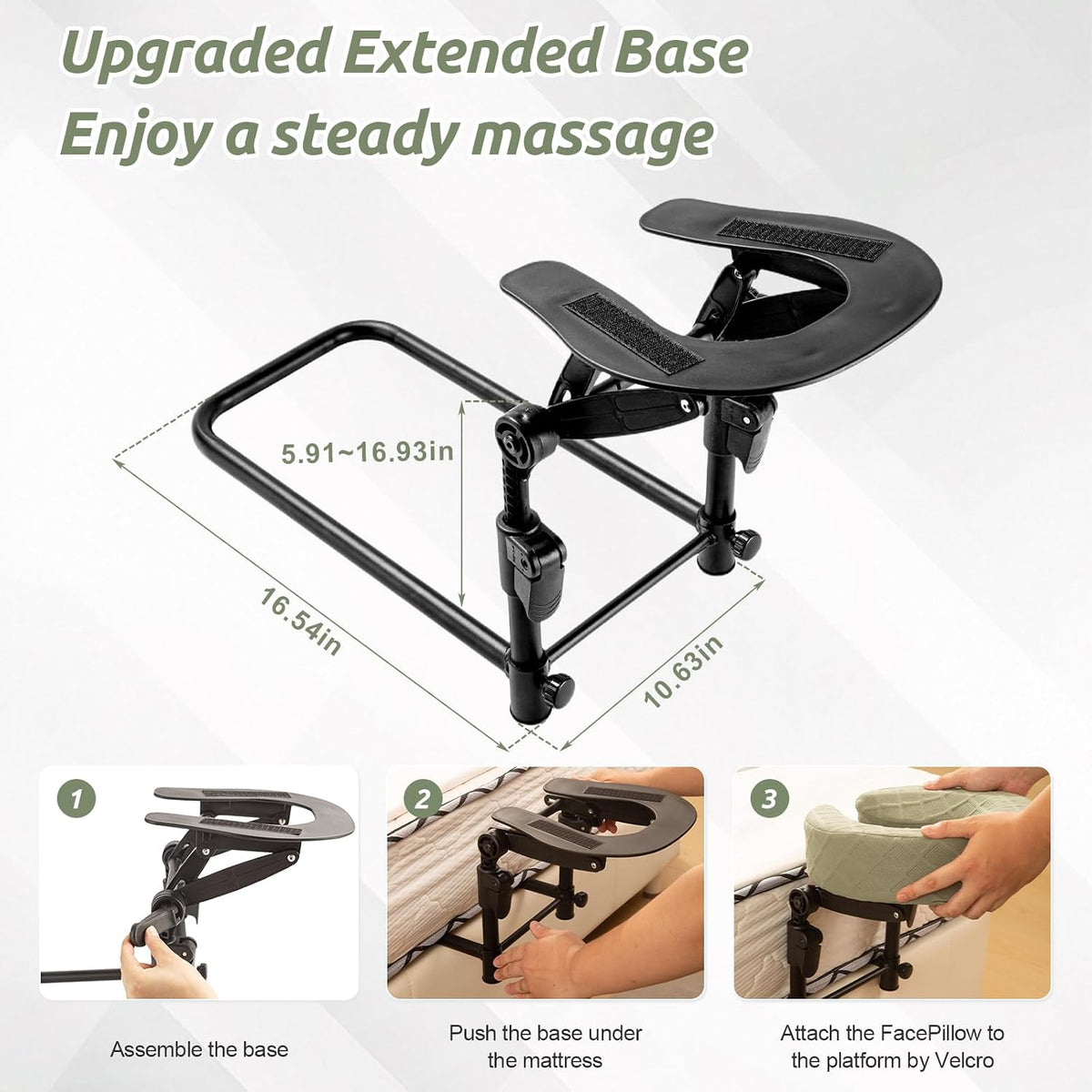 Cxgros Massage Headrest for Bed, Adjustable Face Cradle with Memory Foam Pillow, Foldable Under-Mattress Massage Head Holder, Green