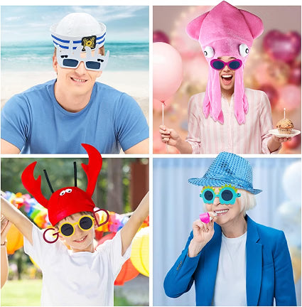 Qunonaty 24-Piece Funny Party Hats & Sunglasses Set, 12 Assorted Novelty Hats and 12 Funny Glasses for Photo Booth Props, Costume Parties & Celebrations