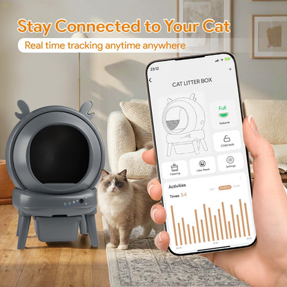 Automatic Cat Litter Box with App Control - Automatic Litter Box Self Cleaning for Multiple Cats, Health Tracking & Weight Sensor, Ultra Quiet, Odor Control, Large Capacity, Dark Grey