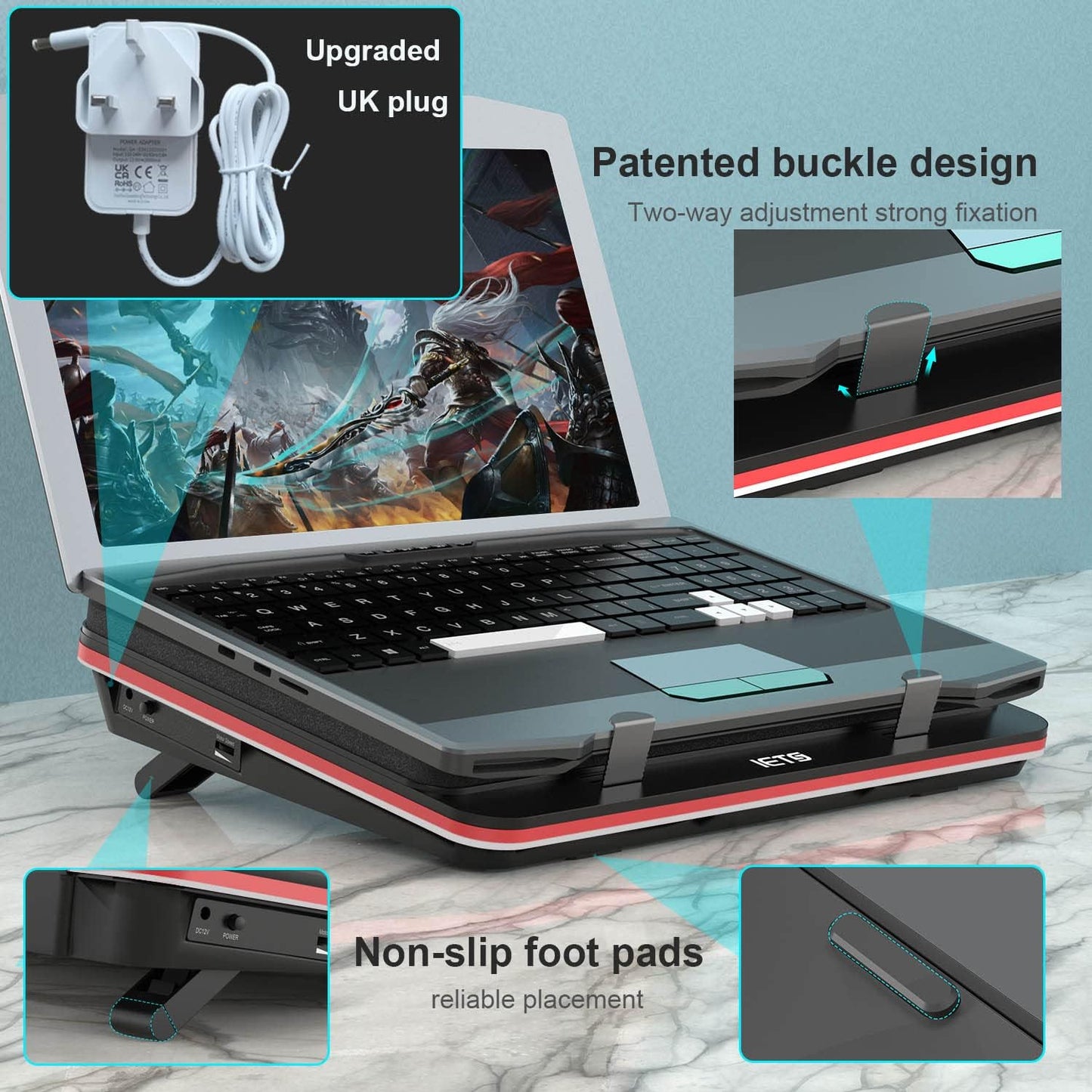 IETS GT500 Powerful Turbo-Fan (4200 RPM) Laptop Cooling Pad with Infinitely Variable Speed,Seal Foam for Rapid Cooling Gaming Laptop,Dust Filter for Protect Laptop,13-17.3inch Laptop Cooler