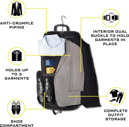 ZEGUR Premium Travel Garment Bag | Carry-On Suit & Dress Bag with Shoulder Strap, Laptop Sleeve & Shoe Pocket