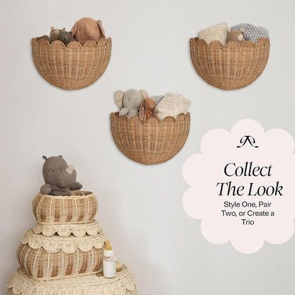 BEBE BASK Scalloped Wicker Wall Basket - The Original - 16 x 10 x 7 In | Handwoven Basket, Scalloped Décor Wall Hanging Baskets, Hanging Wall Basket, Rattan...