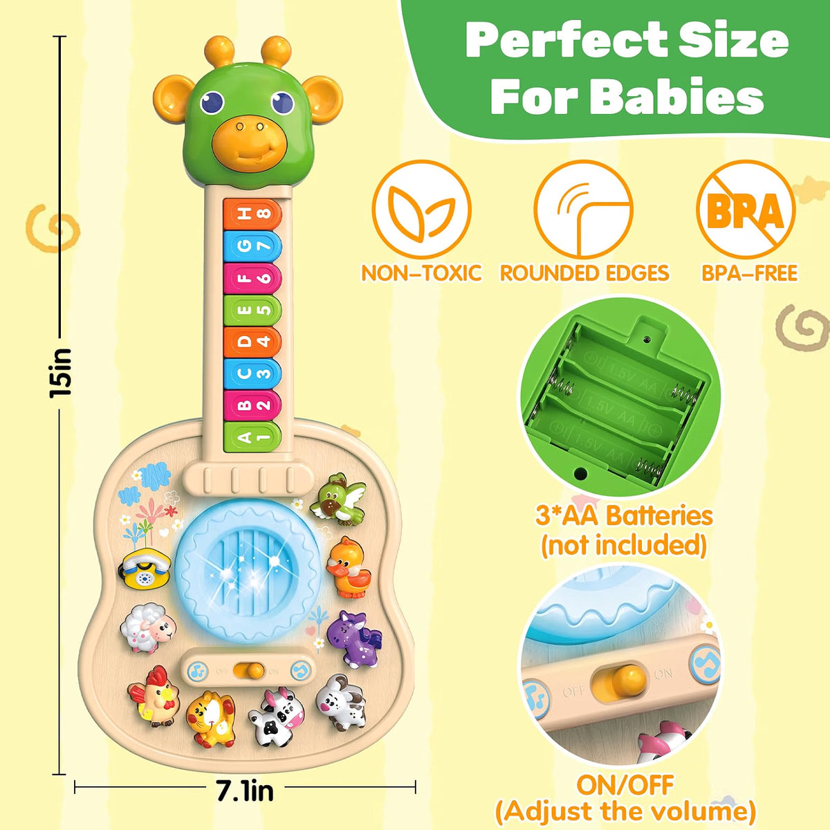 Tsomtto Musical Giraffe Guitar, 4-in-1 Baby Piano Toy for Toddlers