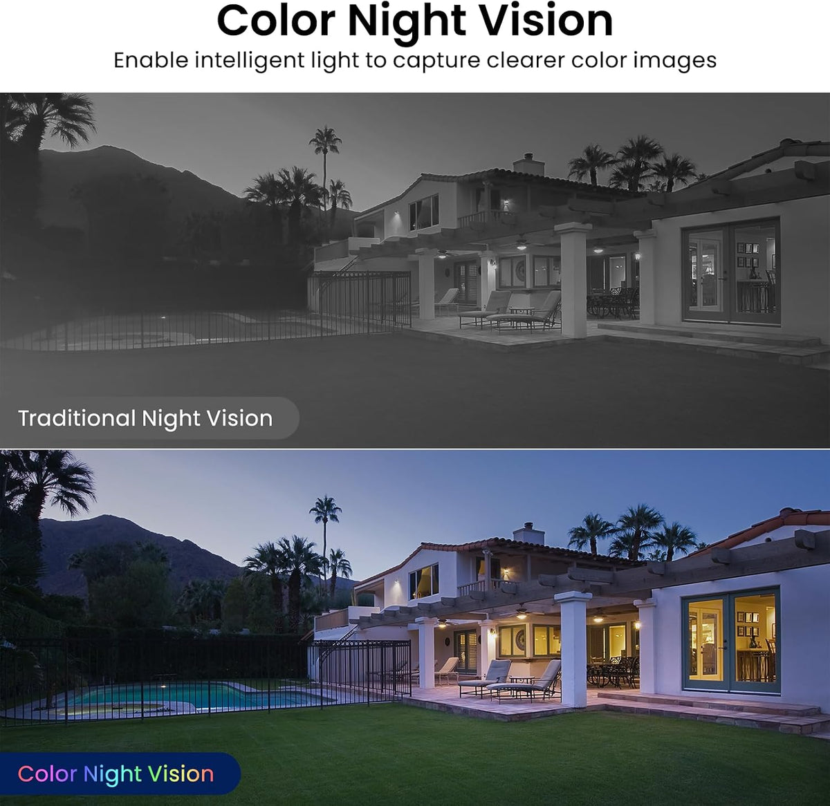 AOQEE C1 2K Security Camera 2-Pack, Indoor & Outdoor Wi-Fi Cameras, 3MP Color Night Vision, Two-Way Audio, Motion Detection, IP65 Waterproof, Works with Alexa & Google Home
