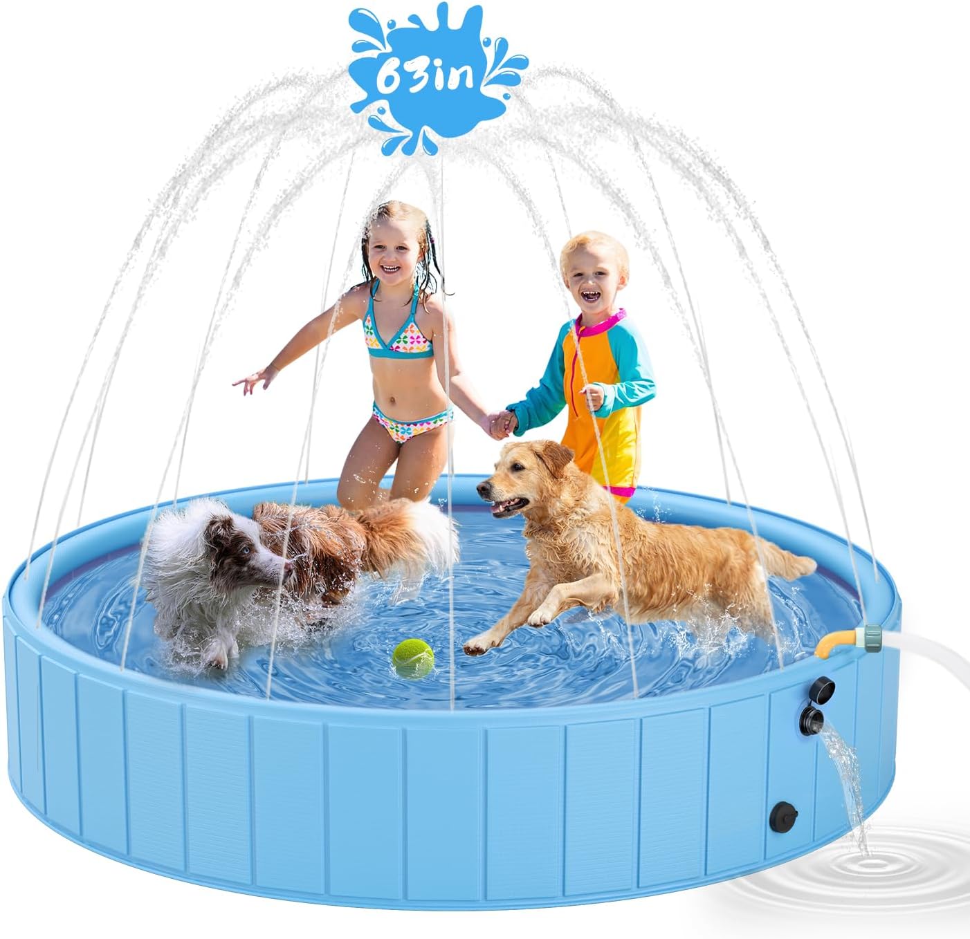 YSJILIDE 2-in-1 Dog Pool & Splash Pad, 63" x 63" x 12", Foldable Sprinkler Swimming Pool for Large Dogs, Kids & Pets, Non-Slip Outdoor Backyard Pool