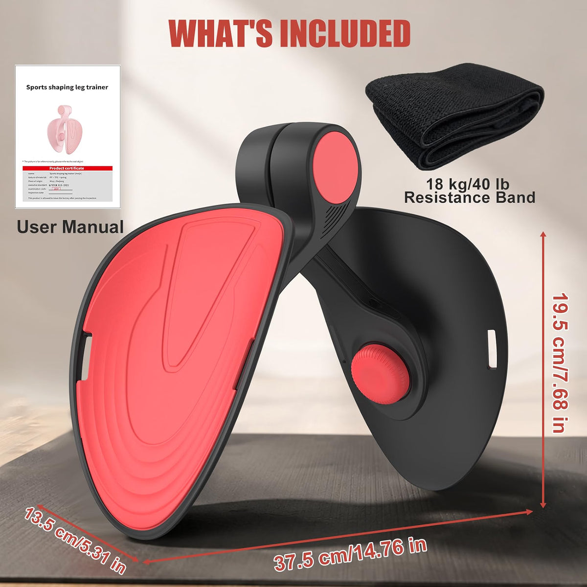 TINRIEF Pelvic Floor Exercise Device, 35 lb Resistance Kegel & Thigh Trainer with Resistance Band, 360° Rotating Training Board, Portable Leg & Core Workout Equipment, Black Red