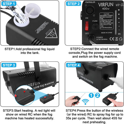 VIRFUN Fog Machine with Wireless & Wired Remote Control, 2000 CFM Smoke Machine for Halloween, Parties, Weddings & Stage Effects, VIR-02