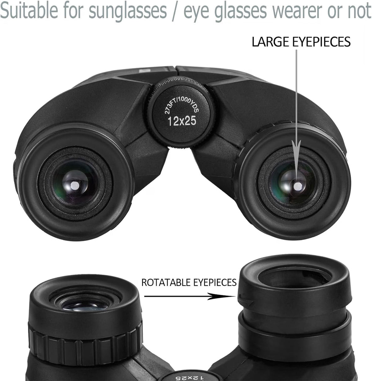 occer 12x25 Compact Binoculars for Adults and Kids