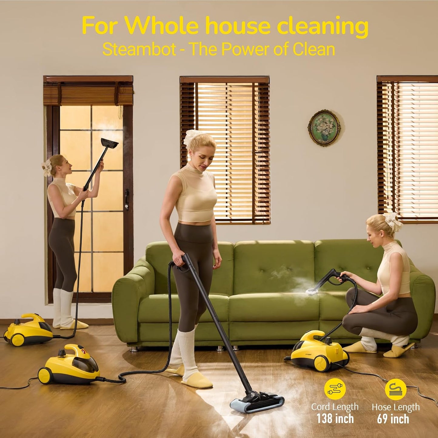 STEAMBOT® Heavy Duty Steam Cleaner for Home, 2L Tank Extended 20.3 ft Reach