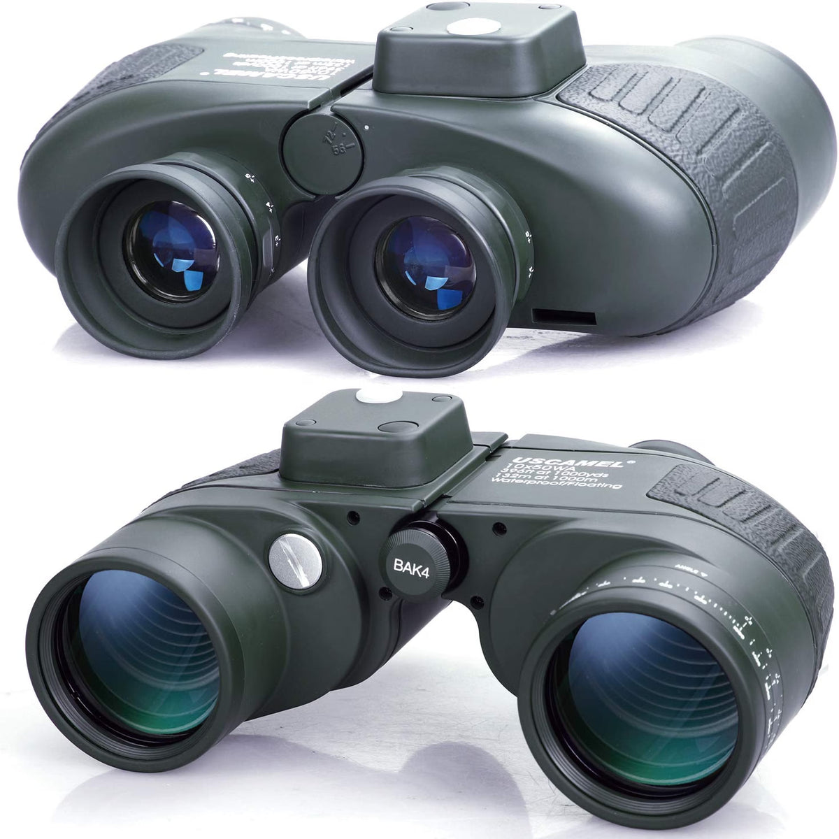 USCAMEL 10X50 Marine Binoculars for Adults, IPX7 Waterproof Binoculars with Illuminated Compass & Rangefinder, BAK4 Prism, Fully Multi-Coated, for Sailing, Boating, Fishing & Outdoor Use