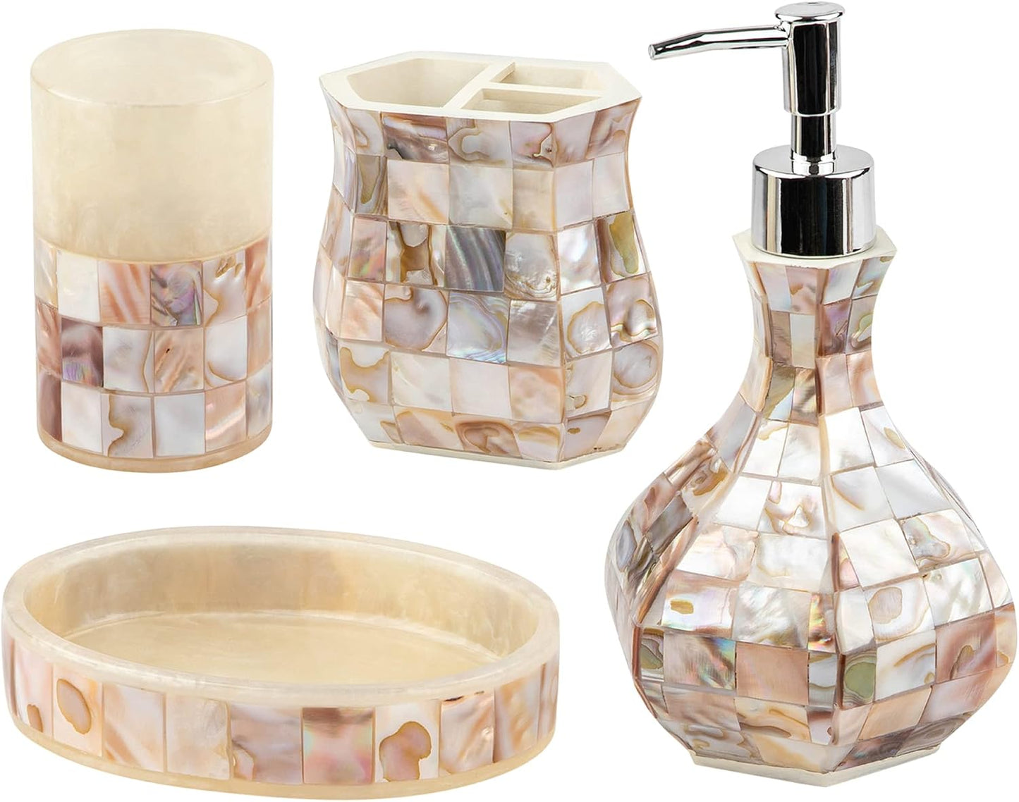 Milano Mother of Pearl 4 Piece Resin Bathroom Accessories Set