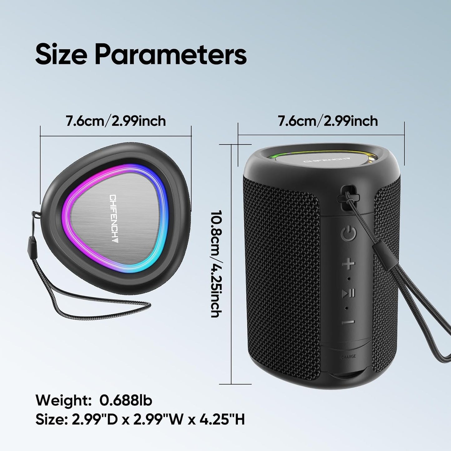Portable Bluetooth Speaker, IPX5 Waterproof Outdoor Wireless Speaker with LED Lights, Bluetooth 5.3, 15W Sound, TWS Pairing & 15-Hour Battery