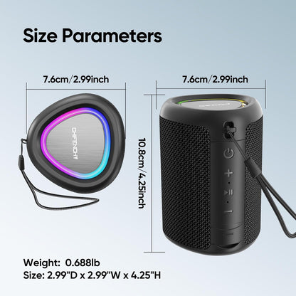 Portable Bluetooth Speaker, IPX5 Waterproof Outdoor Wireless Speaker with LED Lights, Bluetooth 5.3, 15W Sound, TWS Pairing & 15-Hour Battery
