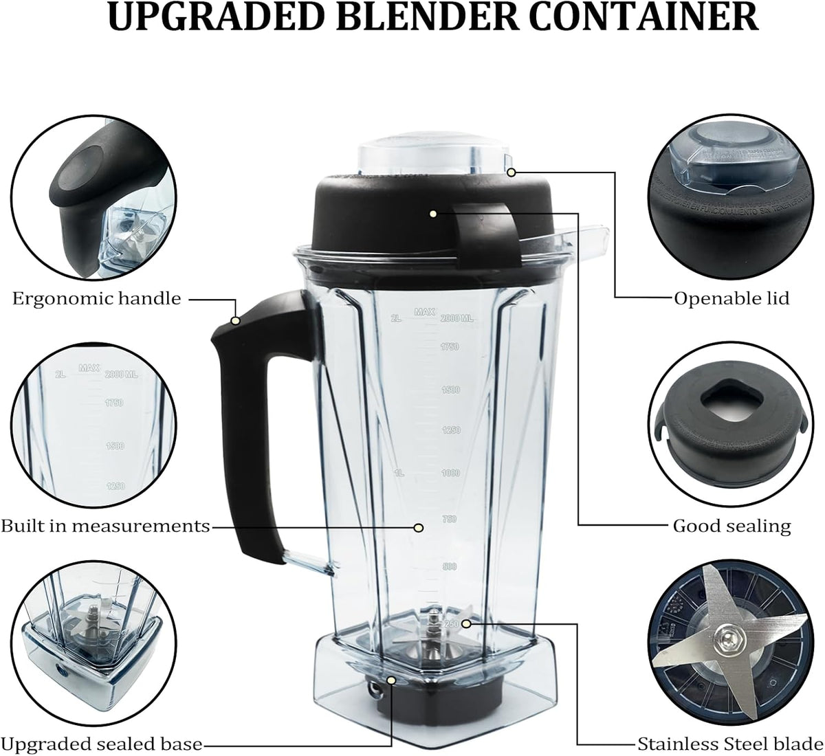 Cittiwo 64oz Tall Blender Pitcher for VM G/Classic/Explorian Replacement Container Compatible with 5200 5000 5300 6300 VM0101 VM0103 VM0197 Classic/Explorian/Commercial Series etc