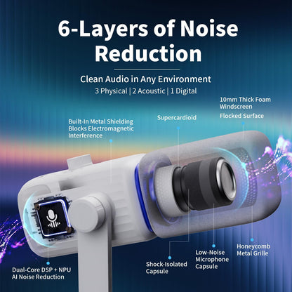Amaran Mic Desktop Stand Kit Wireless Microphone,AI Noise Reduction, USB-C NPU+DSP Dual-Chip AI Denoising, Studio Sound, Built-in Sound Card, Plug & Play, One-Knob Control, App Control 50m Charcoal
