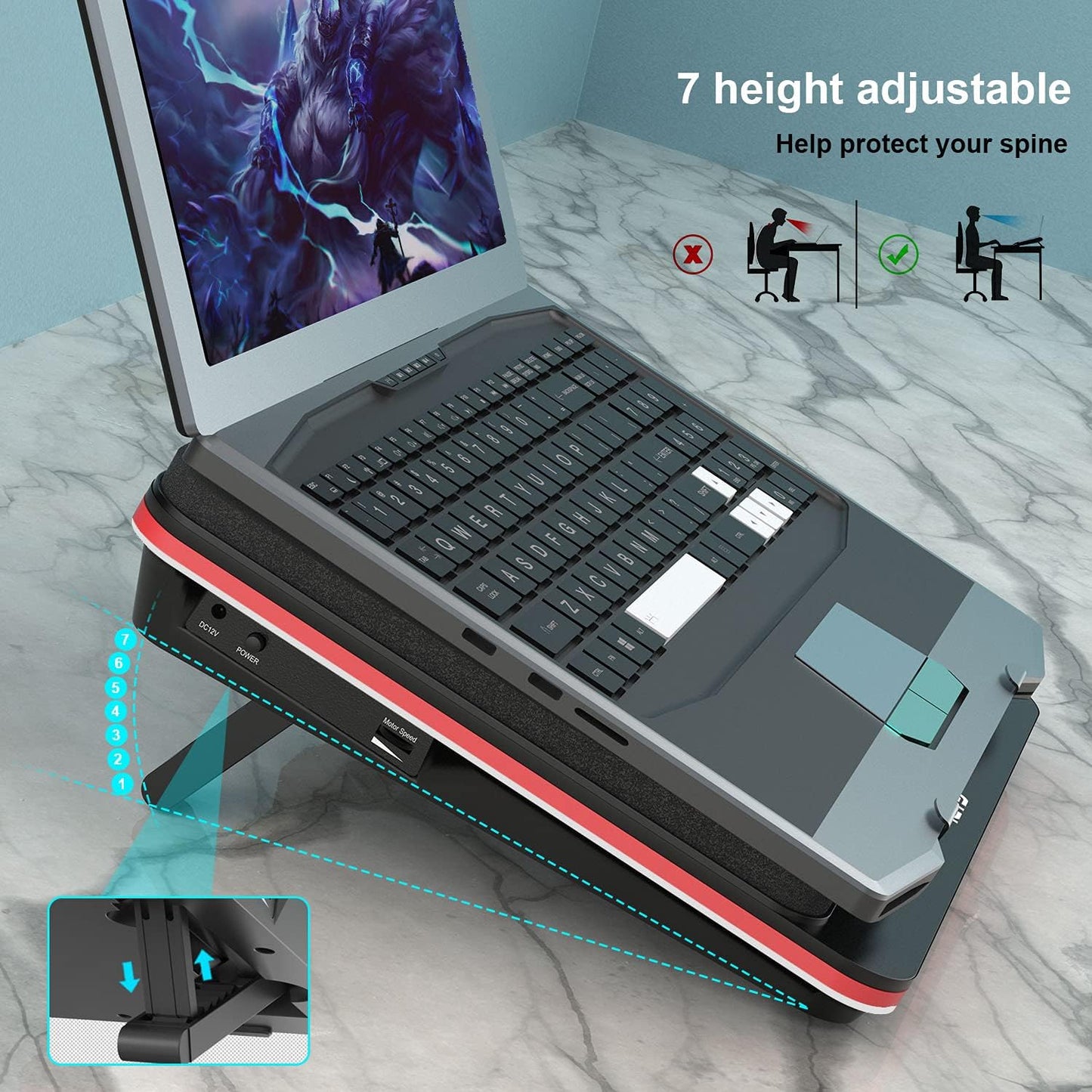 IETS GT500 Powerful Turbo-Fan (4200 RPM) Laptop Cooling Pad with Infinitely Variable Speed,Seal Foam for Rapid Cooling Gaming Laptop,Dust Filter for Protect Laptop,13-17.3inch Laptop Cooler