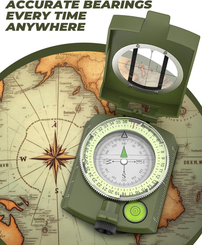 Sportneer Compass, Accurate Lightweight Orienteering Compass with Strap & Carrying Case, Waterproof Metal Hiking Compass with Glow-in-the-Dark Dial for Camping, Hiking & Backpacking
