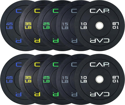 CAP 2-inch Olympic Bumper Plate Weight Set | 100-370 lbs | Multiple Colors | Storage Rack Optional