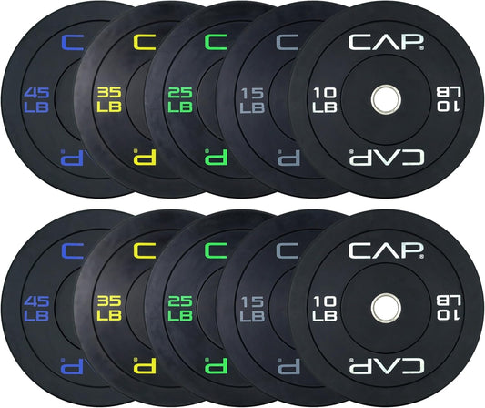 CAP 2-inch Olympic Bumper Plate Weight Set | 100-370 lbs | Multiple Colors | Storage Rack Optional