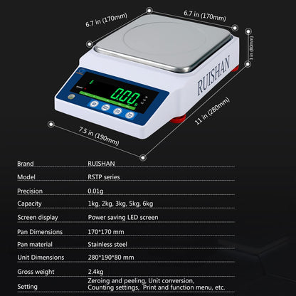 Lab Scale 5000gx0.01g High Precision Scientific Electronic Digital Laboratory Lab Weight Analytical Balance Scale .01g Accuracy Jewelry Pharmacy Chemistry Industria Calibrated Gram Scale